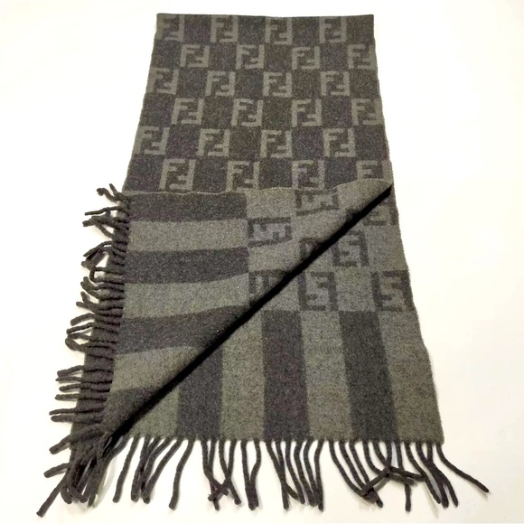 Auth Fendi Shades of Gray Print Wool Scarf Muffler Stole - Picture 2 of 4